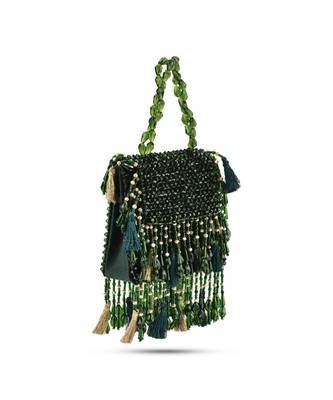 Green suede handbag with crystal work detailing 2