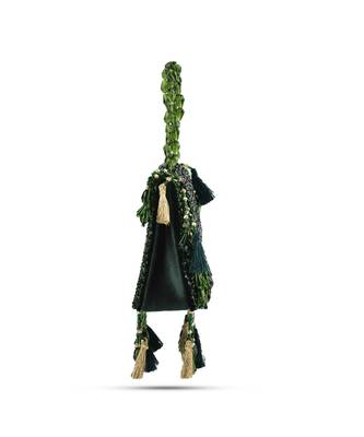 Green suede handbag with crystal work detailing 3