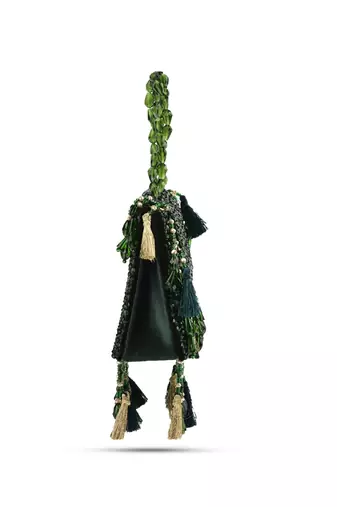 Green suede handbag with crystal work detailing