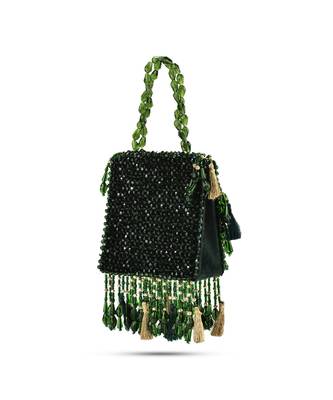 Green suede handbag with crystal work detailing 4