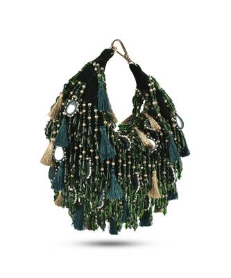 Green velvet embroidered handbag 1