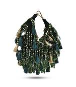 Green velvet embroidered handbag