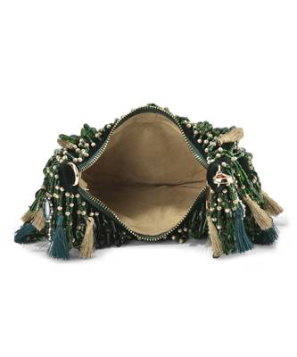 Green velvet embroidered handbag 4