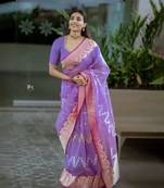 Purple cotton silk blend saree with blouse