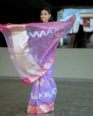 Purple cotton silk blend saree with blouse 2