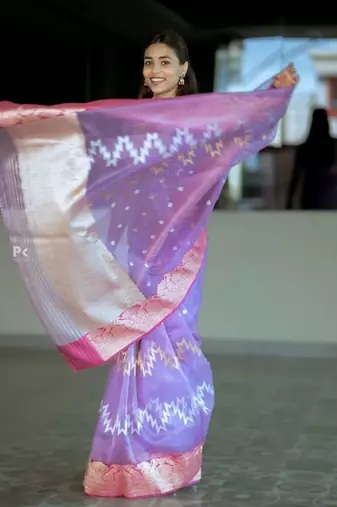 Purple cotton silk blend saree with blouse