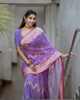 Purple cotton silk blend saree with blouse 3