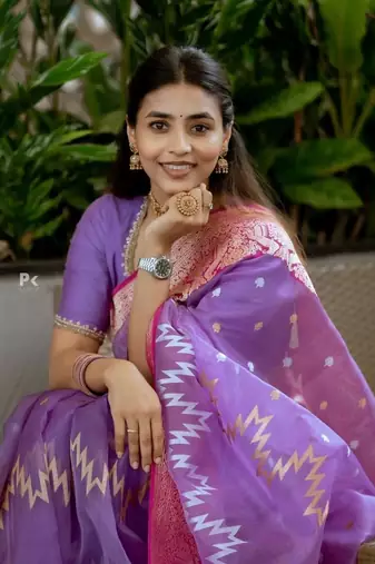 Purple cotton silk blend saree with blouse