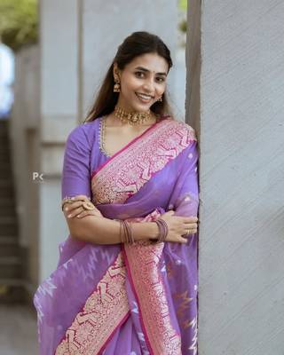 Purple cotton silk blend saree with blouse 5