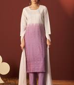 Purple pure chanderi embroidered kurta set with dupatta for women