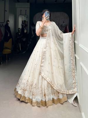 White Embroidered Semi Stitched Lehenga Choli for Women 1
