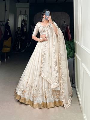White Embroidered Semi Stitched Lehenga Choli for Women 3