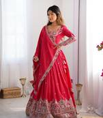 Pink  Sequin Silk Lehenga with Embroidered Blouse and Dupatta