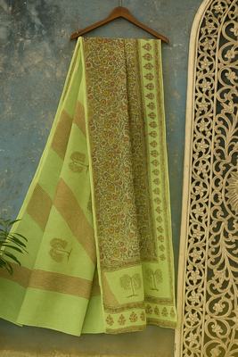 Green Kota Doriya Handblock Printed Saree 1