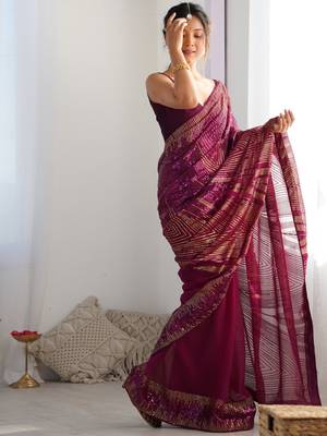 purple Georgette sequin saree With Blouse 3