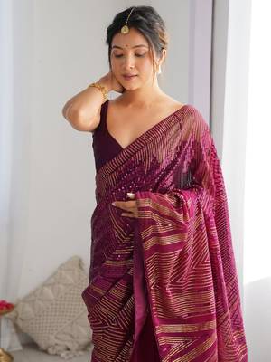purple Georgette sequin saree With Blouse 4