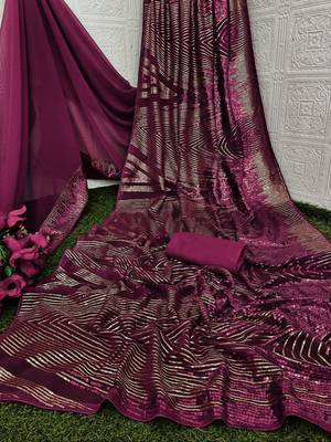 purple Georgette sequin saree With Blouse 5