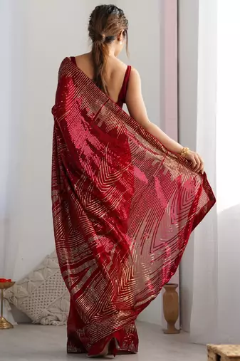 red Georgette sequin saree With Blouse