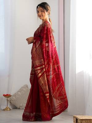 red Georgette sequin saree With Blouse 3