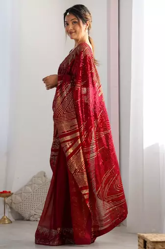 red Georgette sequin saree With Blouse