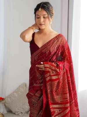 red Georgette sequin saree With Blouse 4