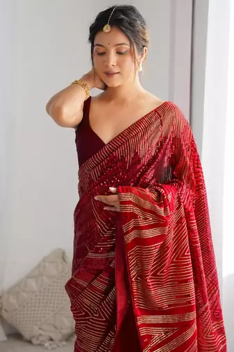 red Georgette sequin saree With Blouse