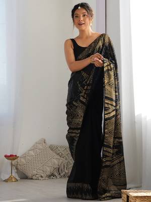 black Georgette sequin saree With Blouse 1
