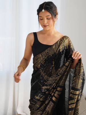 black Georgette sequin saree With Blouse 3