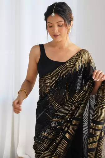 black Georgette sequin saree With Blouse