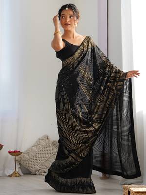 black Georgette sequin saree With Blouse 4