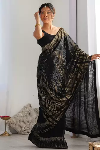 black Georgette sequin saree With Blouse