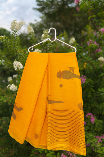 Yellow Jamdani Weave Handloom Saree with Blouse