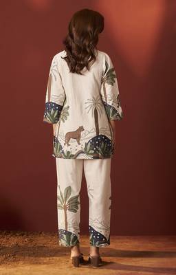 Off white pure cotton printed co-ord set for women 2