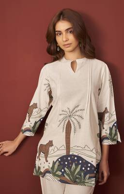 Off white pure cotton printed co-ord set for women 4