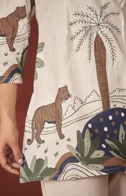 Off white pure cotton printed co-ord set for women 5