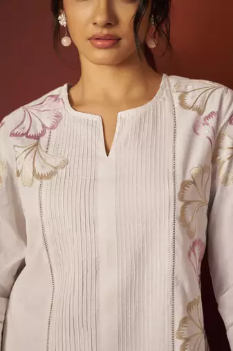 Off white pure cotton printed co-ord set for women