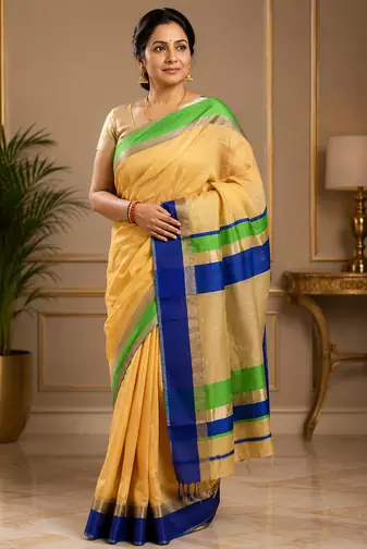 Multicolor Maheshwari Saree With Blouse