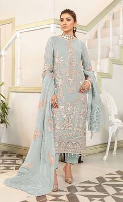 Sky color embroideried faux georgette semi stitched salwar suit 1