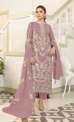 Pink color embroideried faux georgette semi stitched salwar suit 1