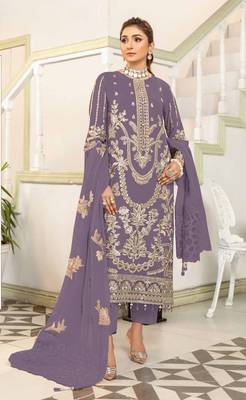 Lavender color embroideried faux georgette semi stitched salwar suit 1