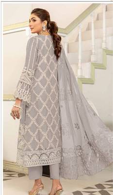 Light grey  color embroideried faux georgette semi stitched salwar suit 2