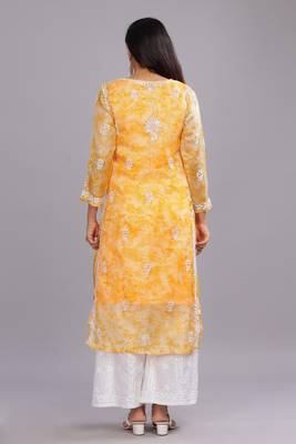 Women Yellow Cotton Chikankari Kurta | Embroidered Ethnic Wear 2