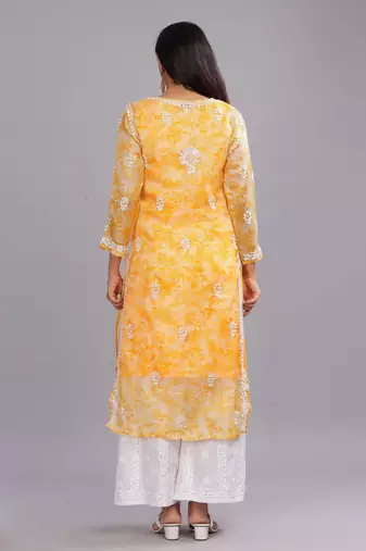 Women Yellow Cotton Chikankari Kurta | Embroidered Ethnic Wear