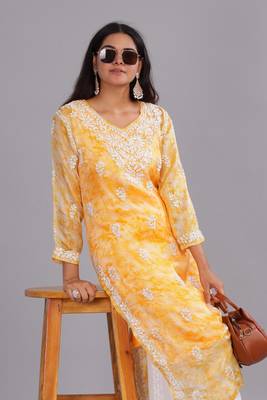 Women Yellow Cotton Chikankari Kurta | Embroidered Ethnic Wear 3