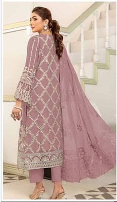 Pink color embroideried faux georgette semi stitched salwar suit 2