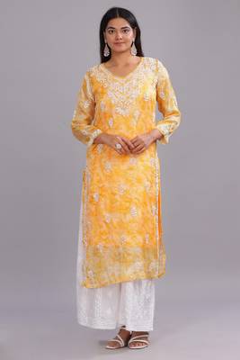 Women Yellow Cotton Chikankari Kurta | Embroidered Ethnic Wear 4