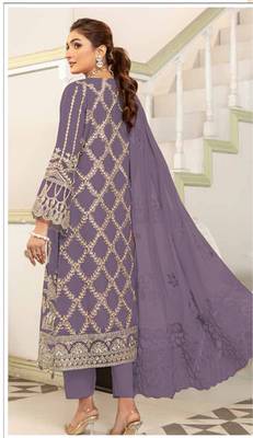 Lavender color embroideried faux georgette semi stitched salwar suit 2