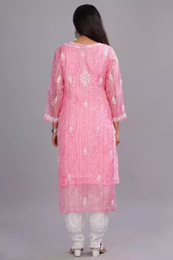 Floral Embroidered Cotton Chikankari Straight Kurta for Women