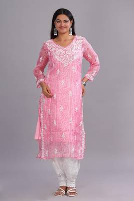 Floral Embroidered Cotton Chikankari Straight Kurta for Women 4