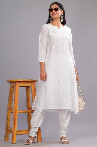 White chikankari chanderi kurta
